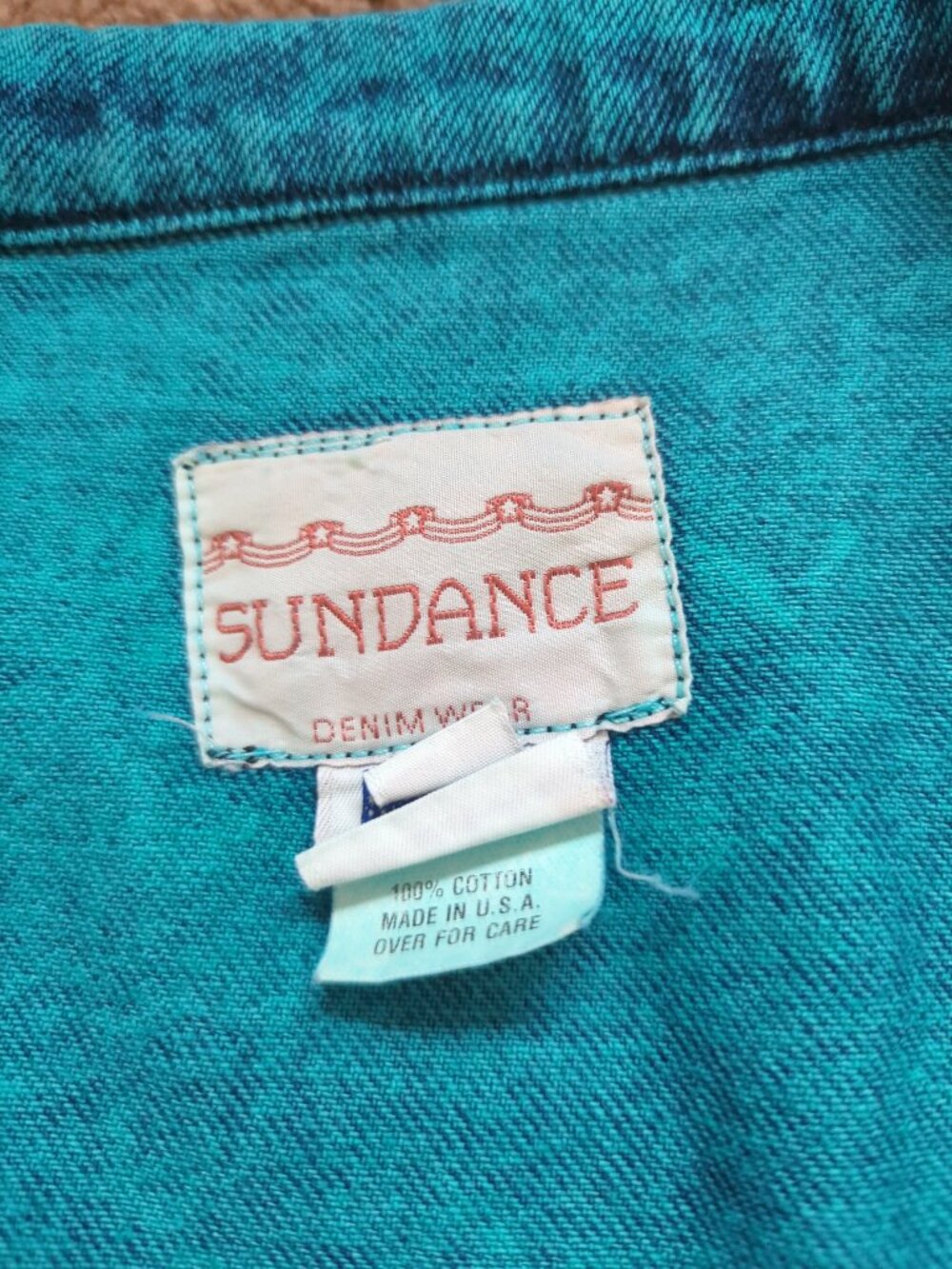 Vintage Sundance Denim Wear Teal Acid Wash Fringe Poncho Cape Jacket S USA Boho - Picture 8 of 13